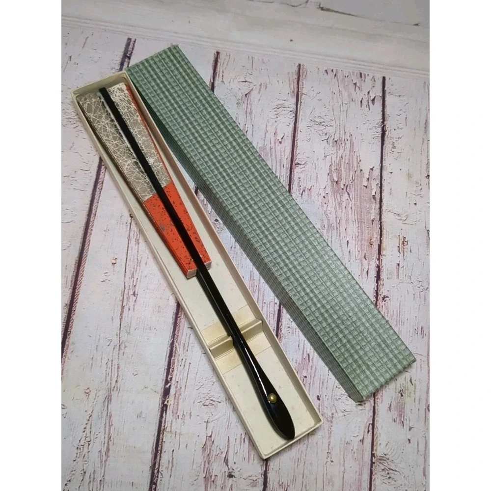 Pair Of VTG Japanese Maiogi Folding Dance Fan Lightly Used in Original Packaging